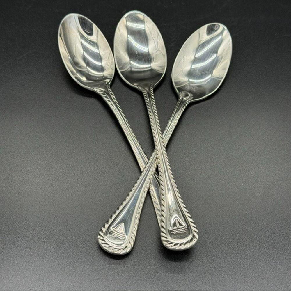 Wallace Nautica Teaspoon~Rope Edge~Sailboat~6 1/4"~Set of 3